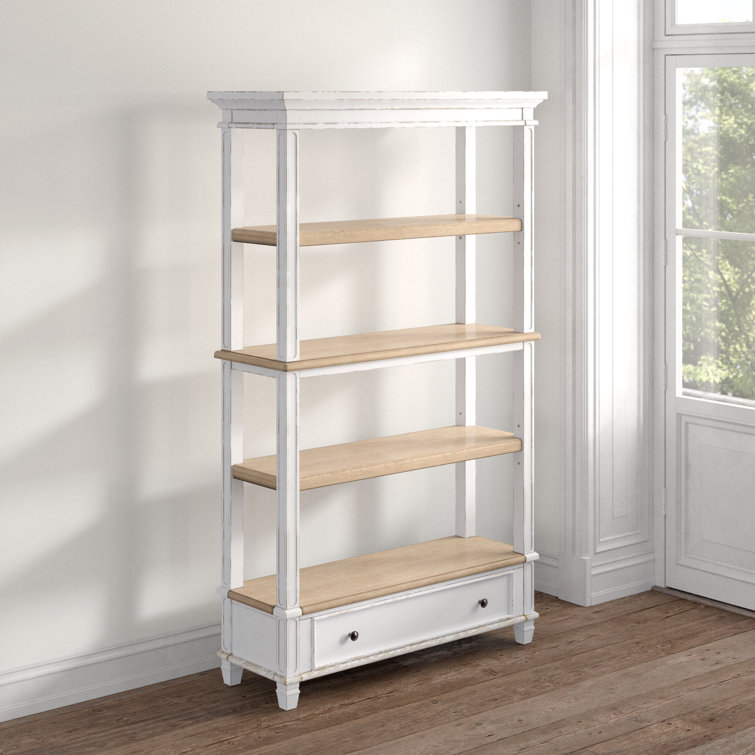 Chipped White & Distressed Wood Rustic Bookcase with Drawer