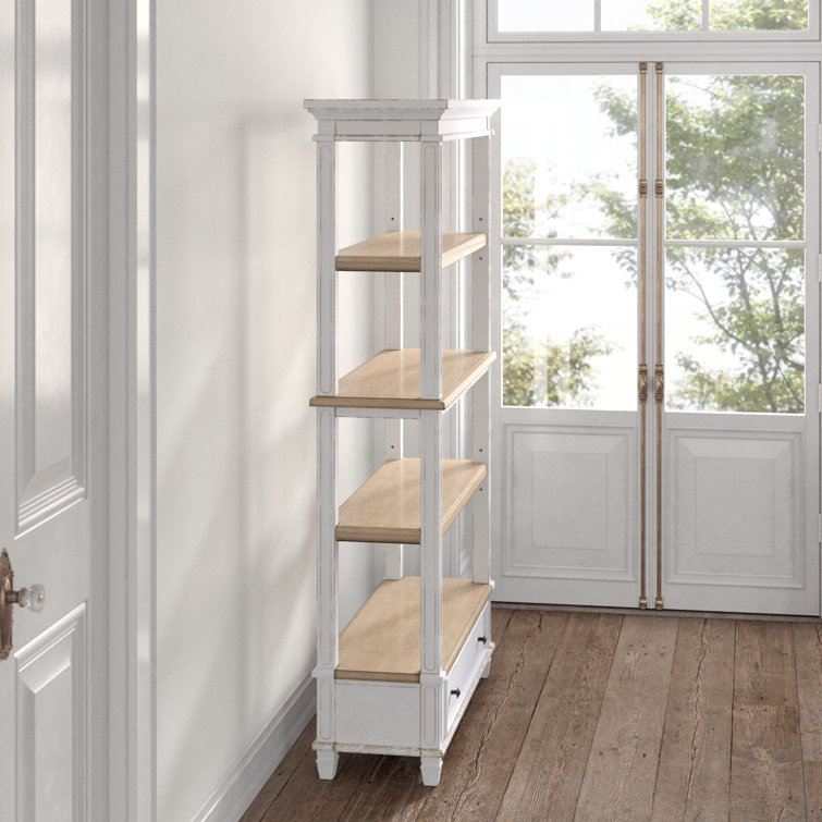 Chipped White & Distressed Wood Rustic Bookcase with Drawer