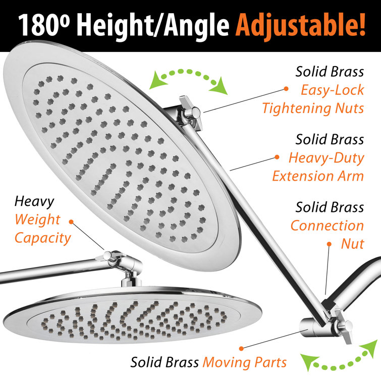 9-Inch Chrome Adjustable Rain Shower Head with Brass Extension Arm