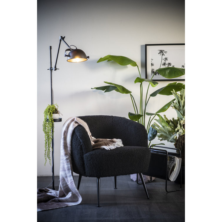 Sable Black Vegan Shearling Barrel Lounge Chair with Metal Legs