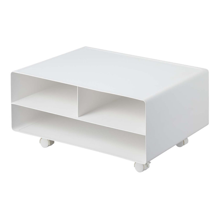 Yamazaki Modern White Steel Desktop Printer Stand with Wheels