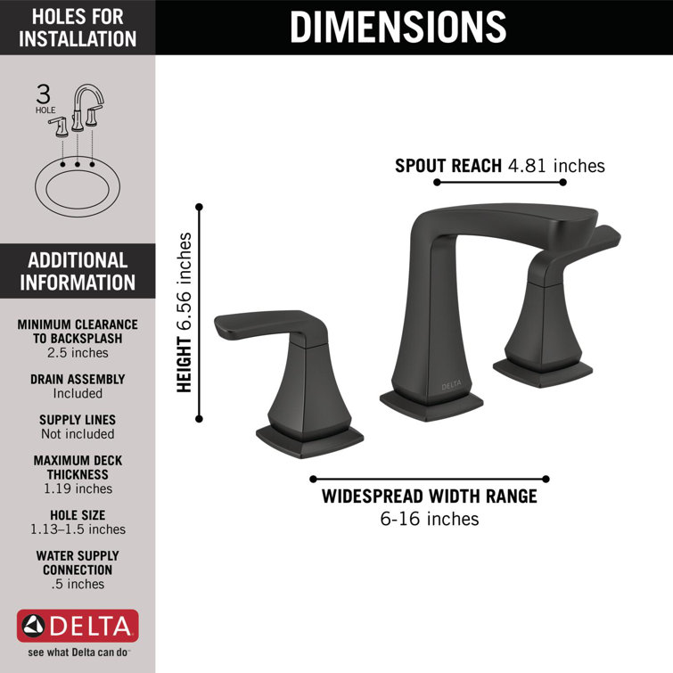 Delta Vesna Matte Black Widespread 2-Handle WaterSense Bathroom Faucet