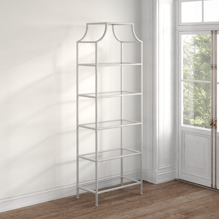 Aurelie Transitional Silver Metal and Glass 5-Shelf Etagere