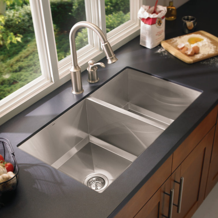34" Stainless Steel Double Bowl Undermount Kitchen Sink