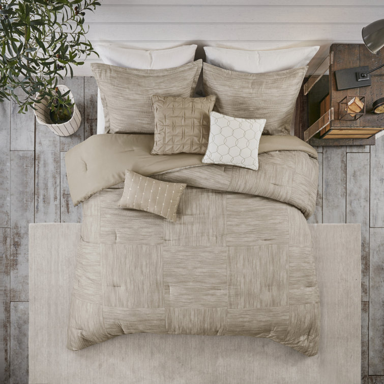 King Taupe Microfiber Seersucker Comforter Set with Decorative Pillows