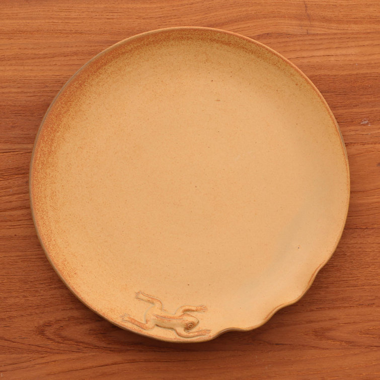 Handmade Round Ceramic Decorative Plate with Frog Design