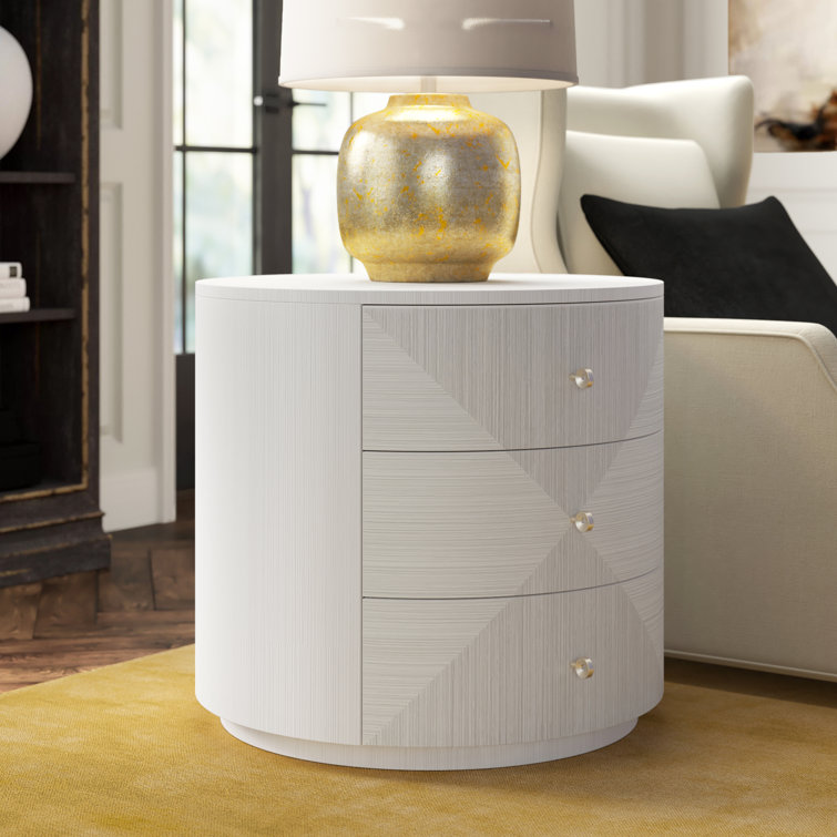 Transitional Round White Wood & Metal 3-Drawer Chairside Table