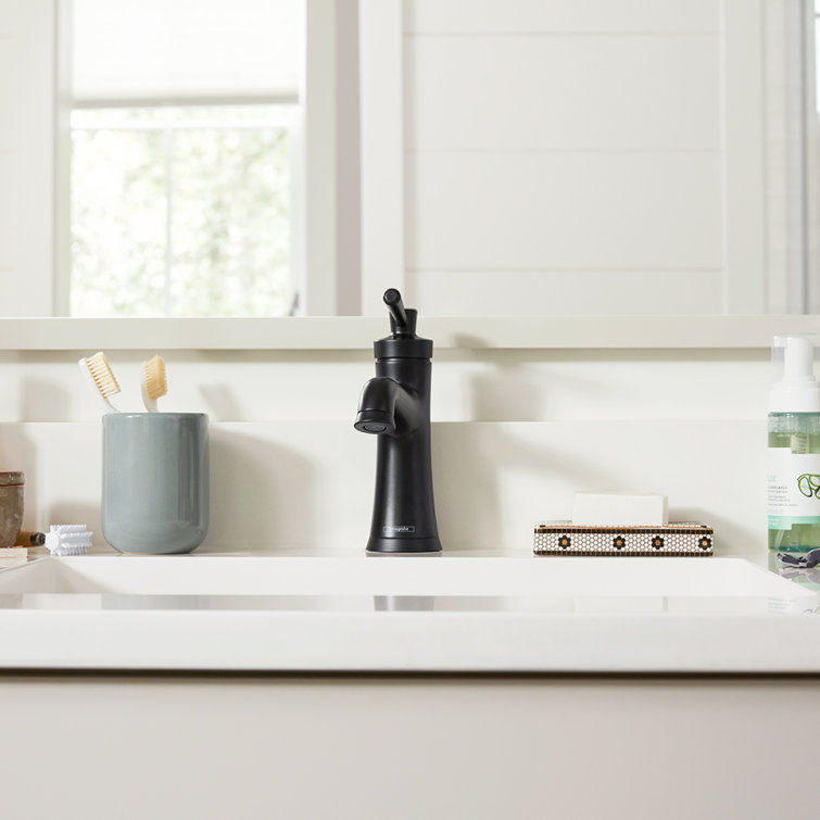 Joleena Matte Black Transitional Single-Hole Bathroom Faucet with Aerated Spray