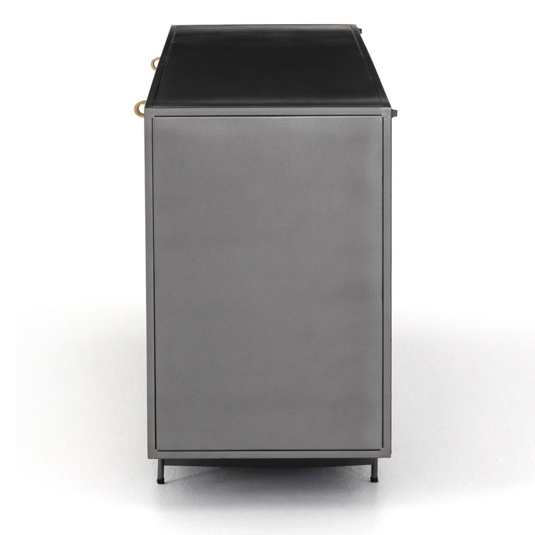 Modern Gold & Gray Iron Sideboard with Perforated Brass Detailing