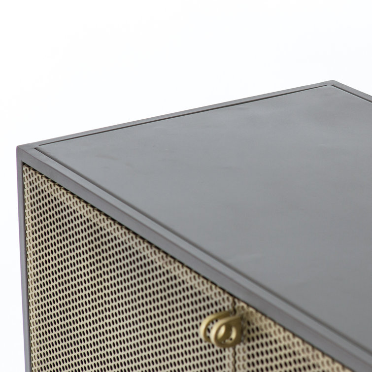 Modern Gold & Gray Iron Sideboard with Perforated Brass Detailing
