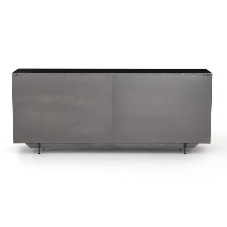 Modern Gold & Gray Iron Sideboard with Perforated Brass Detailing