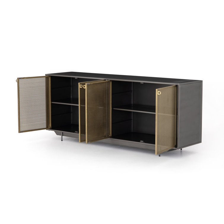 Modern Gold & Gray Iron Sideboard with Perforated Brass Detailing