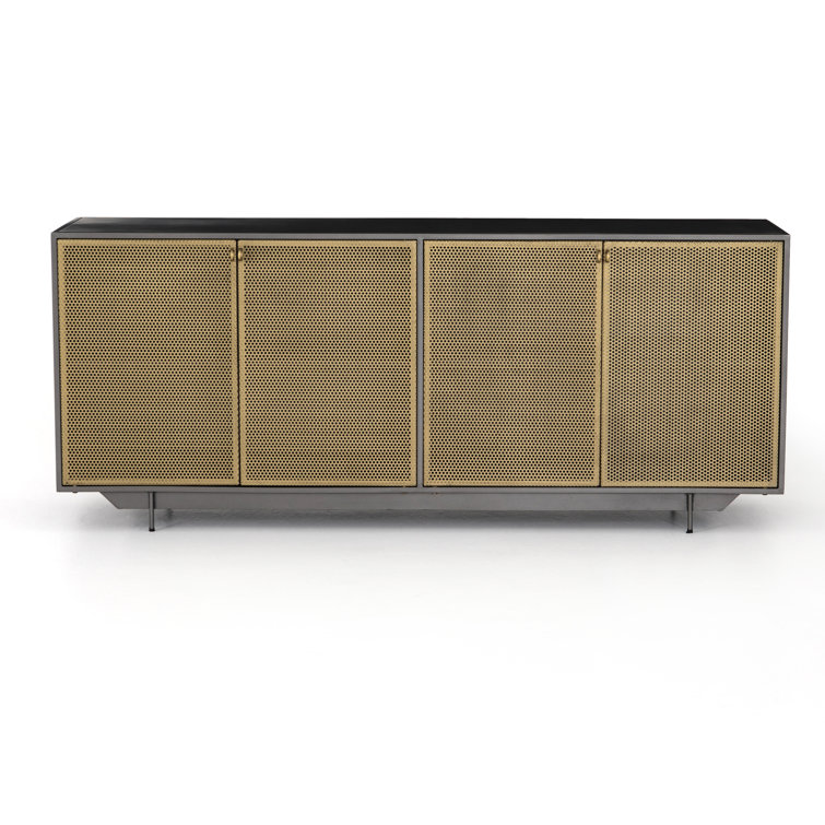 Modern Gold & Gray Iron Sideboard with Perforated Brass Detailing