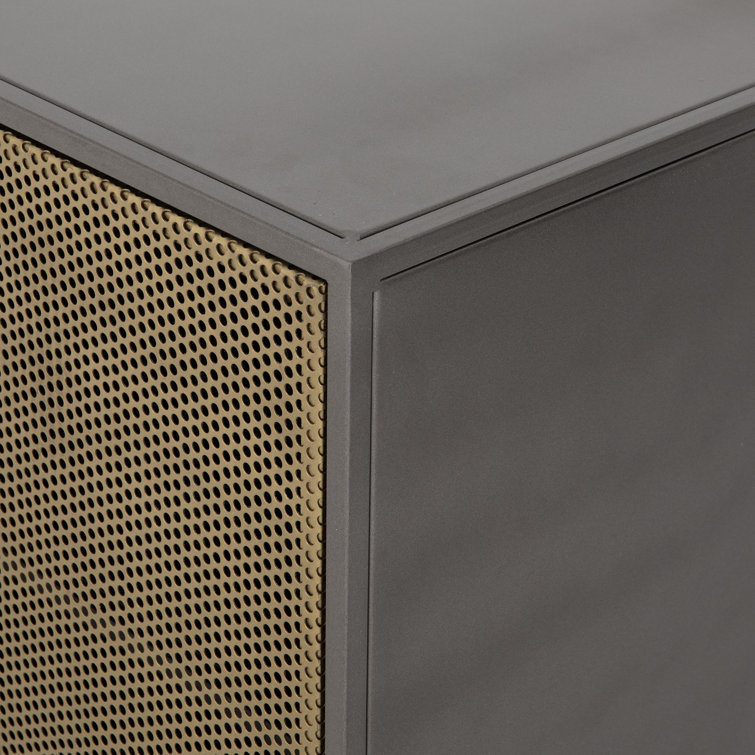 Modern Gold & Gray Iron Sideboard with Perforated Brass Detailing