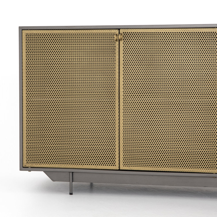 Modern Gold & Gray Iron Sideboard with Perforated Brass Detailing