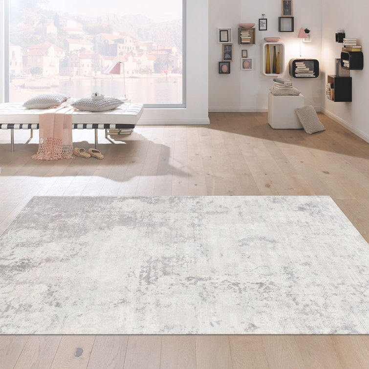 Handmade Gray and Blue Silk Blend Rectangular Area Rug 6' x 9'