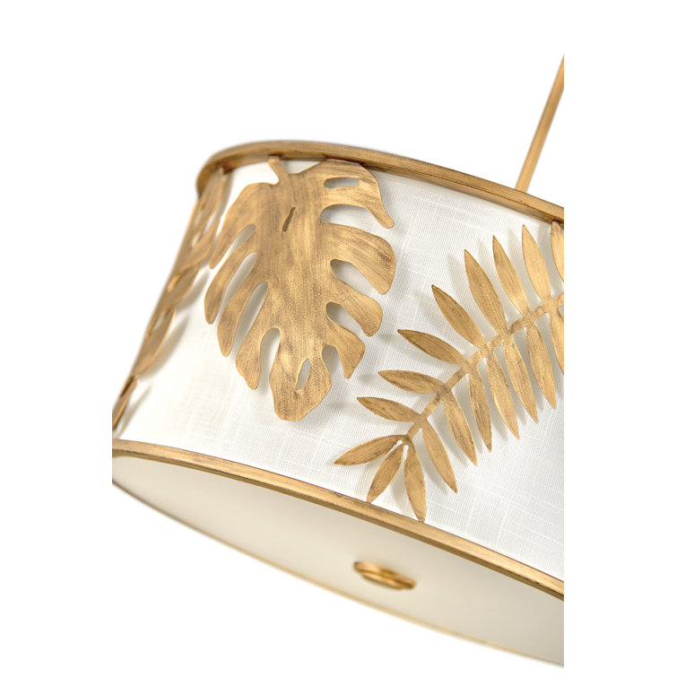 Burnished Gold 3-Light LED Drum Pendant with White Linen Shade