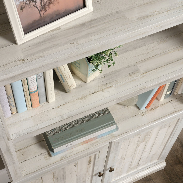 Adjustable White Plank 3-Shelf Bookcase with Doors
