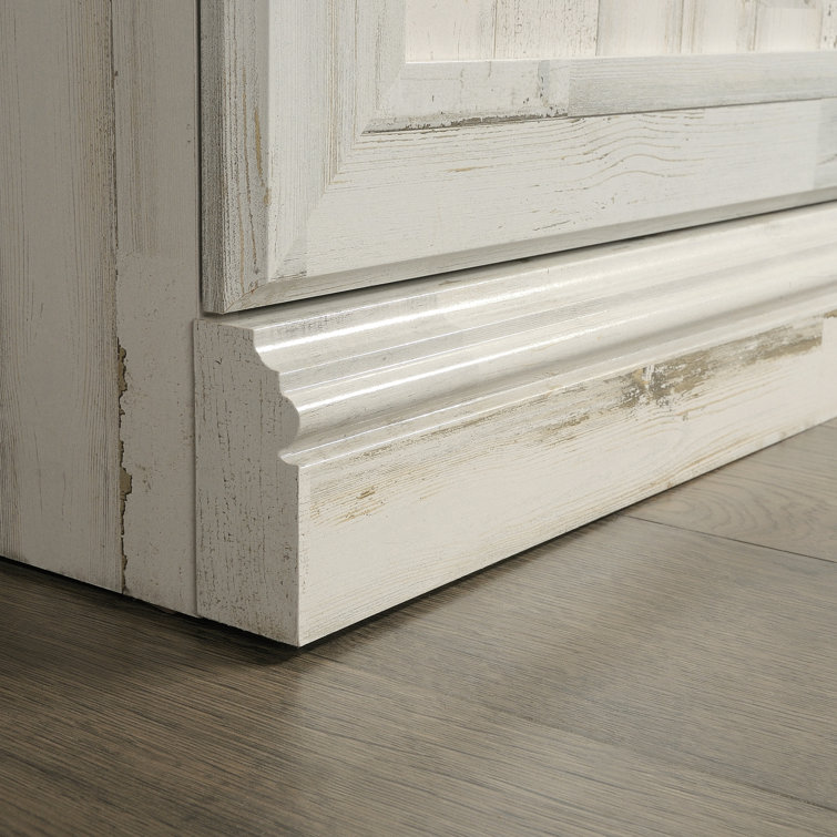 Adjustable White Plank 3-Shelf Bookcase with Doors