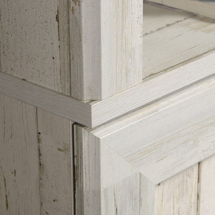 Adjustable White Plank 3-Shelf Bookcase with Doors