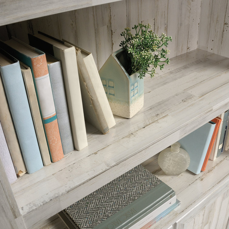 Adjustable White Plank 3-Shelf Bookcase with Doors