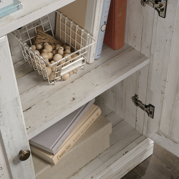 Adjustable White Plank 3-Shelf Bookcase with Doors