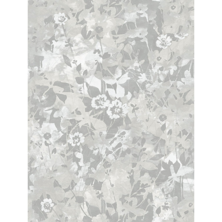 Grey and White Floral Self-Adhesive Peel and Stick Wallpaper Roll