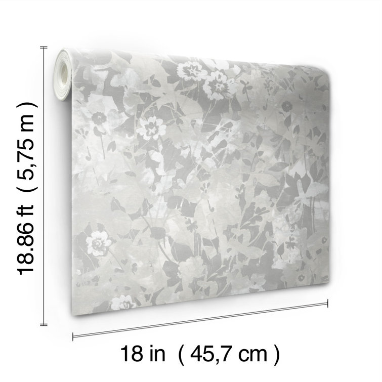 Grey and White Floral Self-Adhesive Peel and Stick Wallpaper Roll