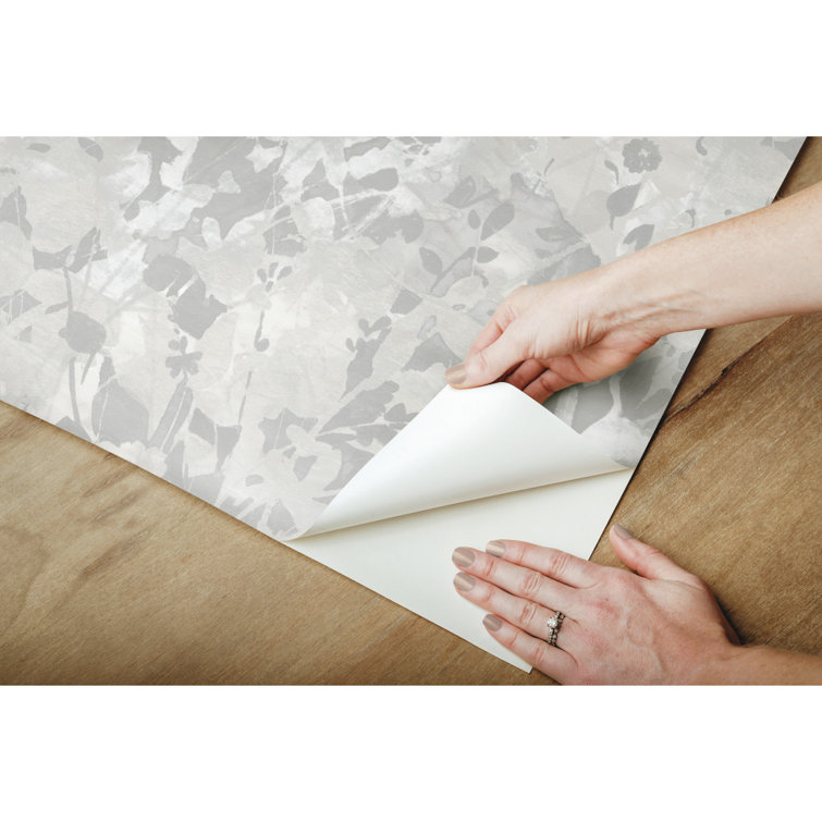 Grey and White Floral Self-Adhesive Peel and Stick Wallpaper Roll