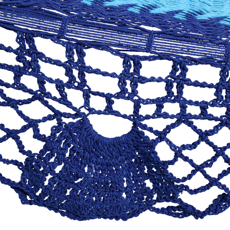 Blue Handwoven Cotton 2-Person Hammock with Spreader Bars