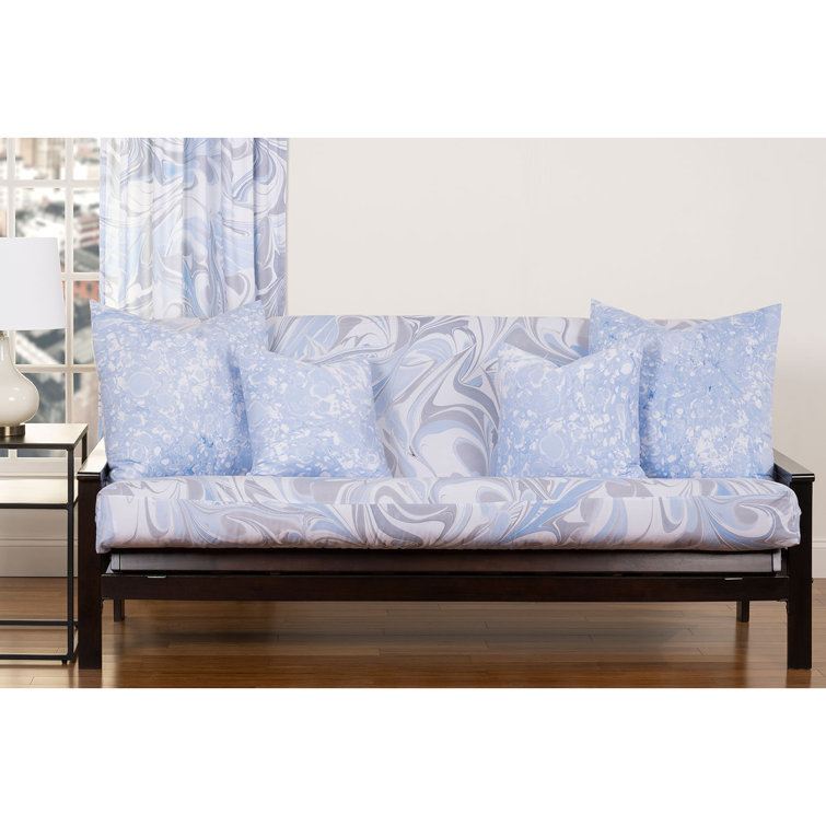 Queen Silver and Blue Polyester Box Cushion Futon Slipcover