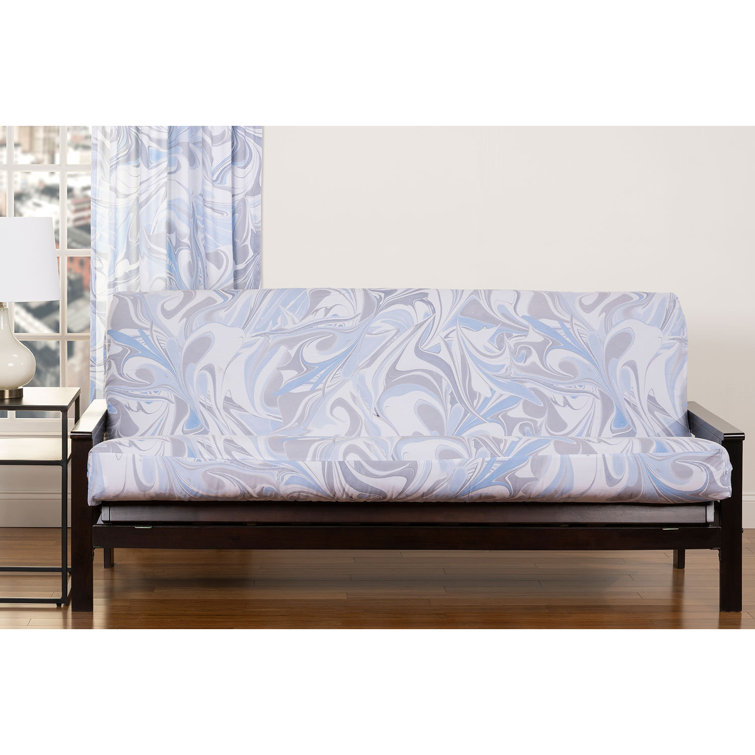 Queen Silver and Blue Polyester Box Cushion Futon Slipcover