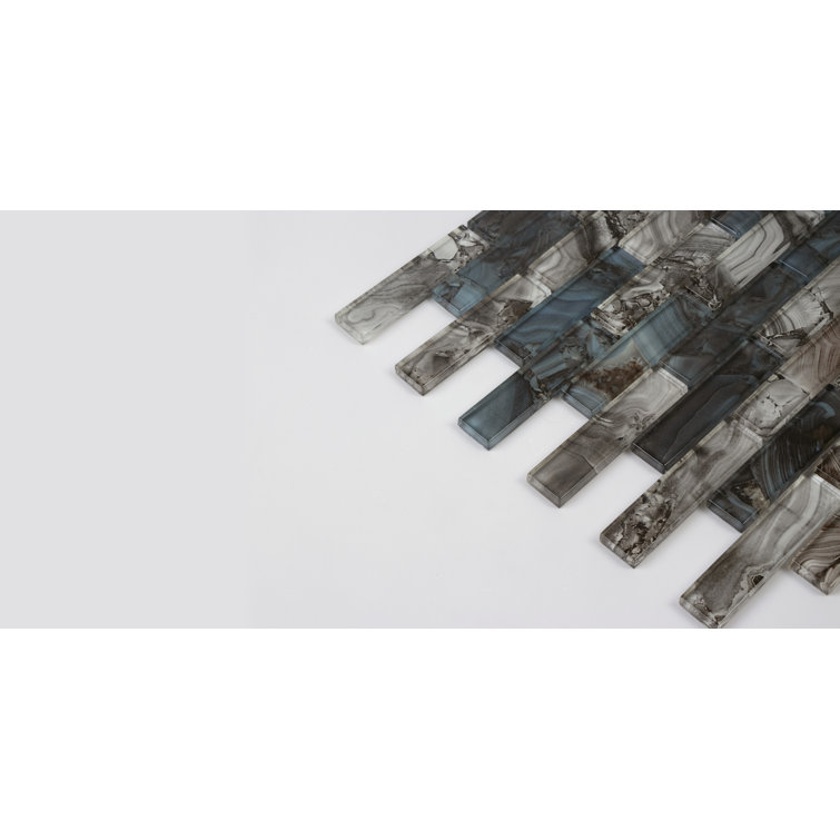 Aqua and Gray Polished Glass Mosaic Tile 12" x 12"