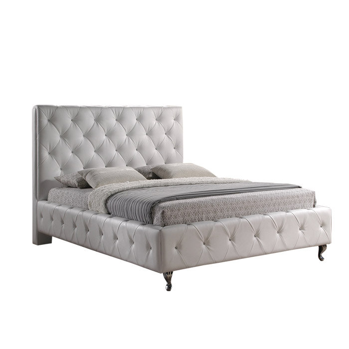 Stella Crystal-Tufted White Faux Leather King Platform Bed