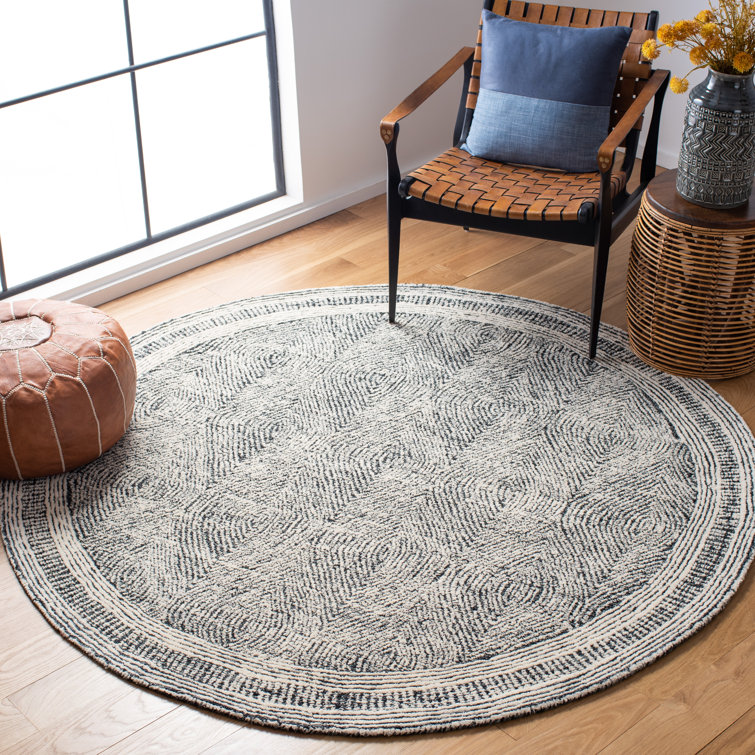 Handmade Ivory & Charcoal Wool Abstract Tufted Square Rug - 4'x4'