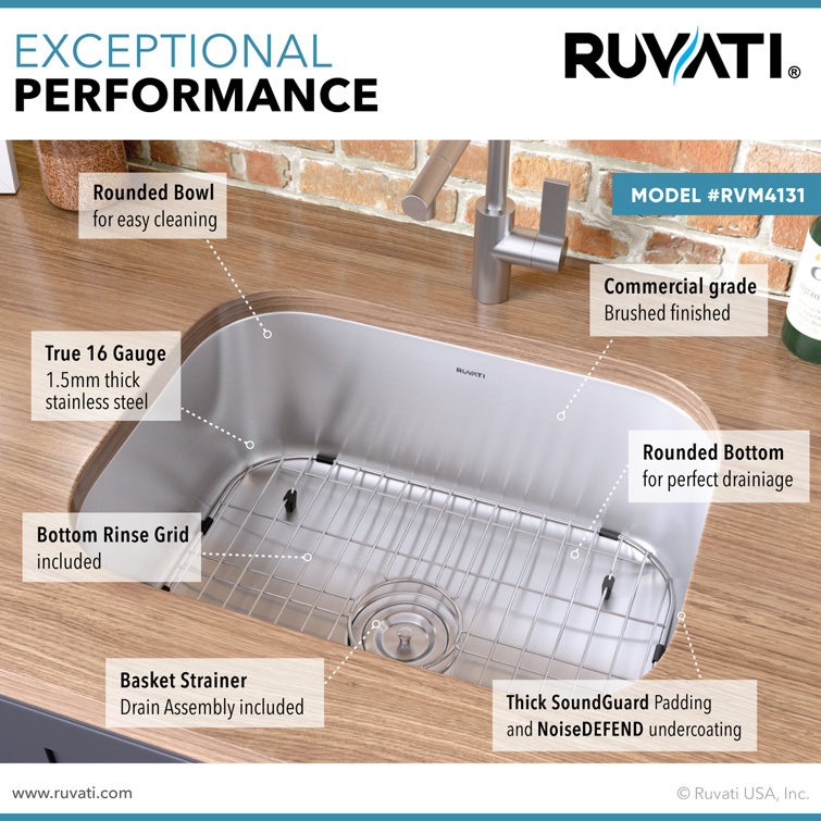Ruvati 23" Stainless Steel Undermount Kitchen Sink with Grid