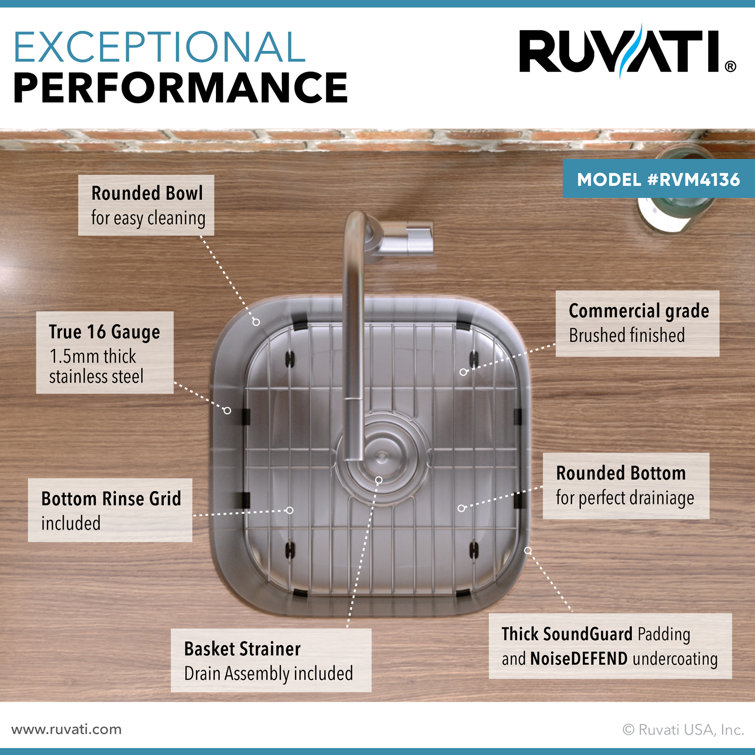 Ruvati 15" x 12.75" Stainless Steel Undermount Bar Prep Sink