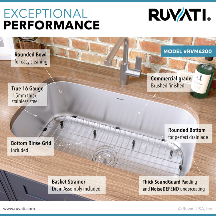 Ruvati 35-inch Drop-in Stainless Steel Single Bowl Kitchen Sink