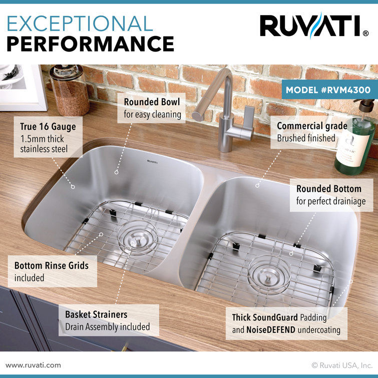 Ruvati 32-inch Stainless Steel Double Bowl Undermount Kitchen Sink