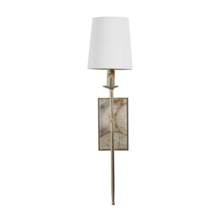 Champagne Silver 1-Light Wall Sconce with White Linen Shade