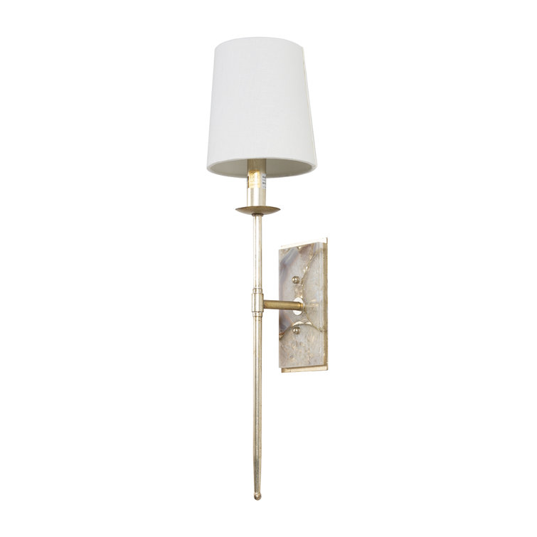 Champagne Silver 1-Light Wall Sconce with White Linen Shade