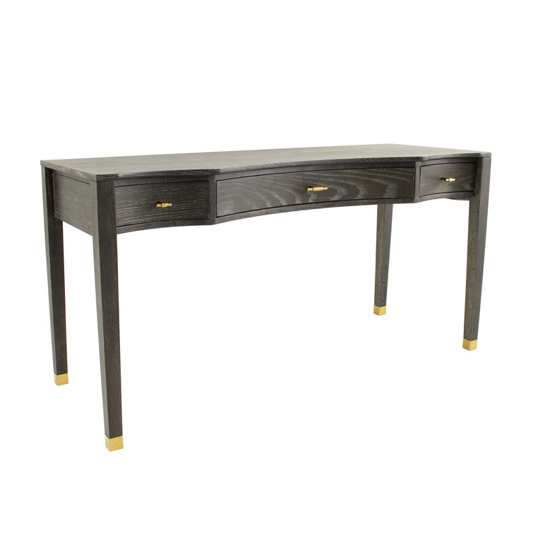 Nathan Dark Gray Cerused Oak Writing Desk with Gold Accents