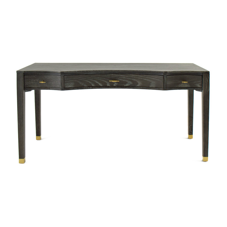 Nathan Dark Gray Cerused Oak Writing Desk with Gold Accents