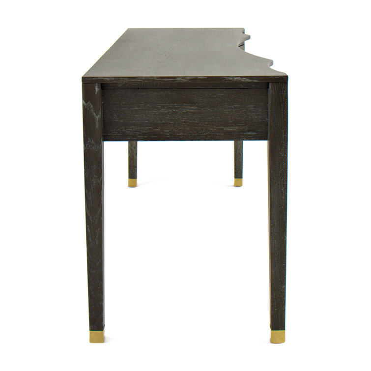 Nathan Dark Gray Cerused Oak Writing Desk with Gold Accents