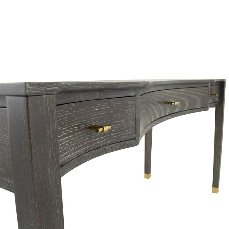 Nathan Dark Gray Cerused Oak Writing Desk with Gold Accents
