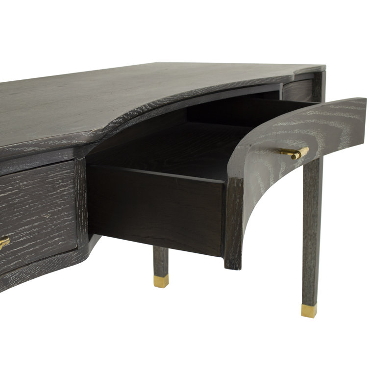 Nathan Dark Gray Cerused Oak Writing Desk with Gold Accents