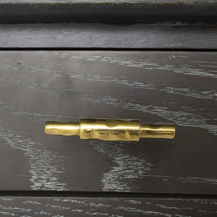 Nathan Dark Gray Cerused Oak Writing Desk with Gold Accents