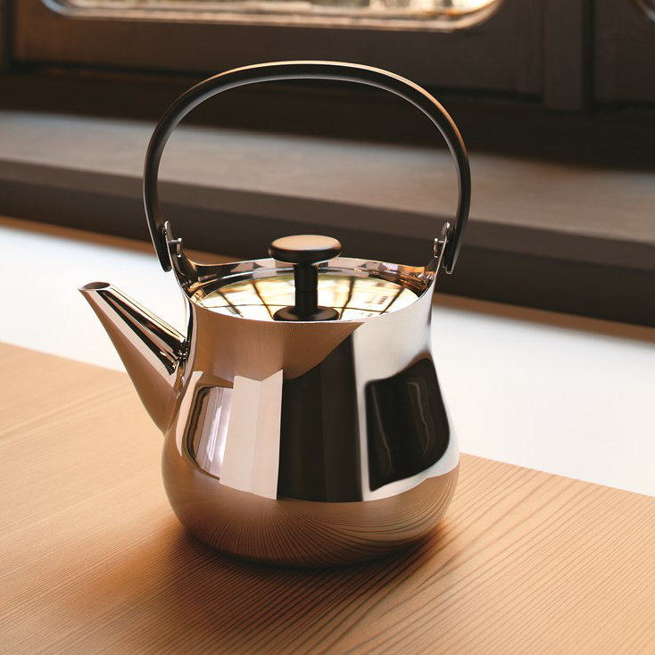 Alessi Silver Stainless Steel Cha Kettle with Black Handle