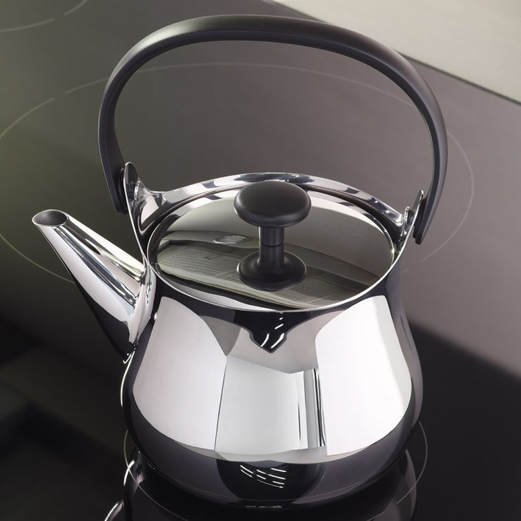 Alessi Silver Stainless Steel Cha Kettle with Black Handle
