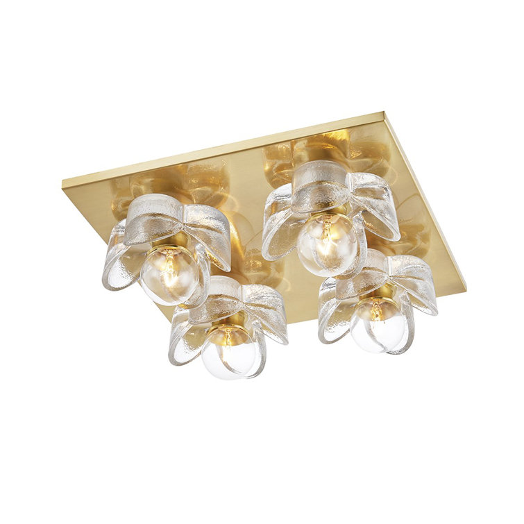 Aged Brass 4-Light Glass Indoor/Outdoor Flush Mount